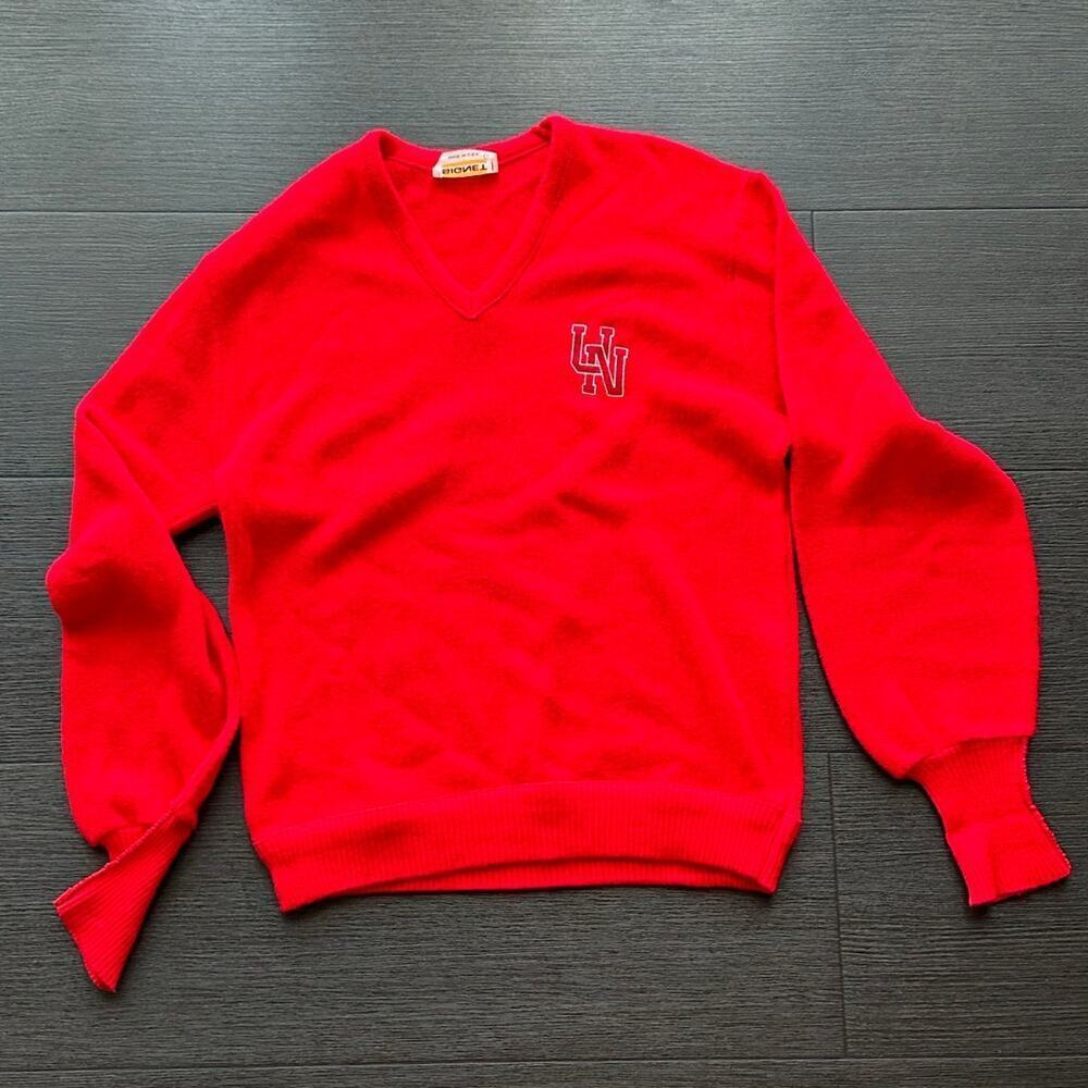 Vintage SIGNET Creslan Red University Collegiate V-Neck Sweater Size L Nebraska